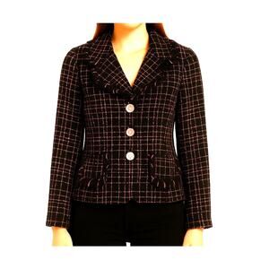 Vintage‎ Y2K Pink Black Boucle Tweed Knit Cropped Blazer M Career Office Preppy